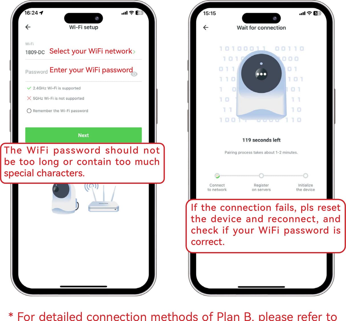 Výběr Wi-Fi sítě a zadání hesla