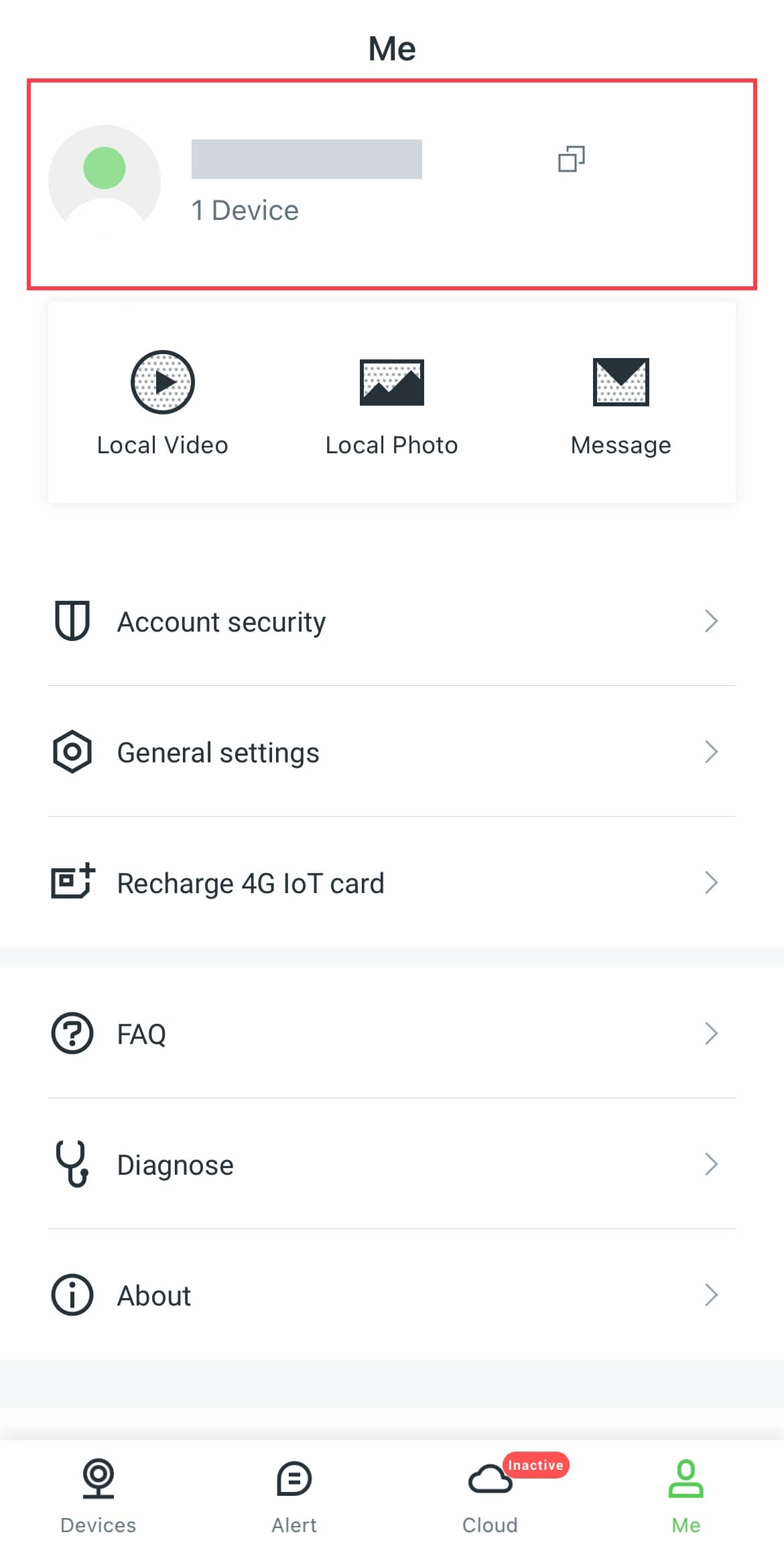 AJCloud App - Me page showing account information